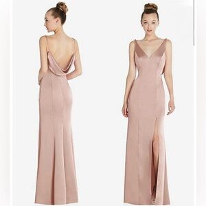 After Six by Dessy Cowl Back Long Maxi Dress Gown,‎ Toasted Sugar, Size 2, NWT